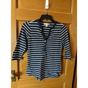Michael Kors Shirt Size S Blue White Striped 3/4 Sleeves Womens